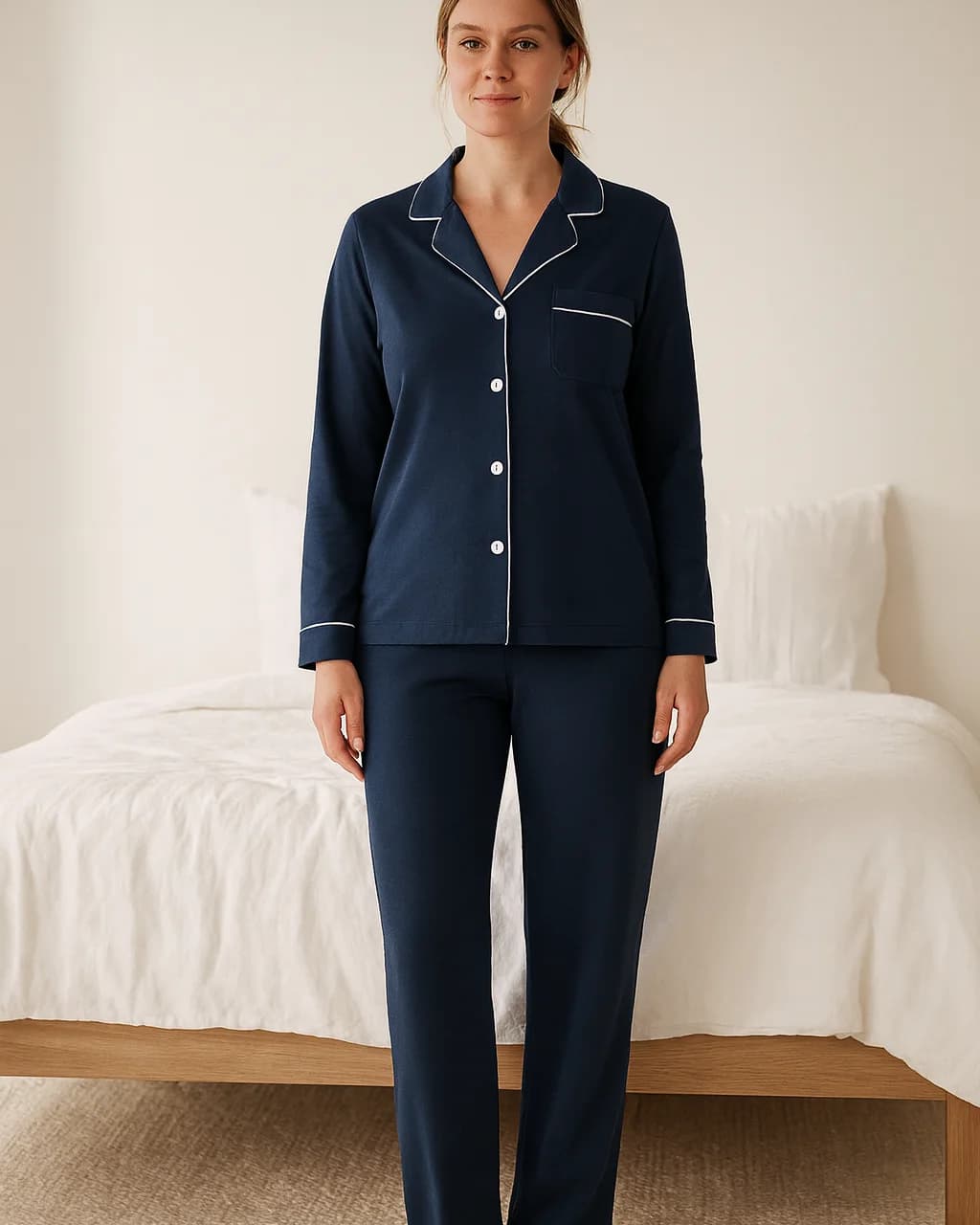Gece Mavisi Pamuk Pijama Takımı — editorial