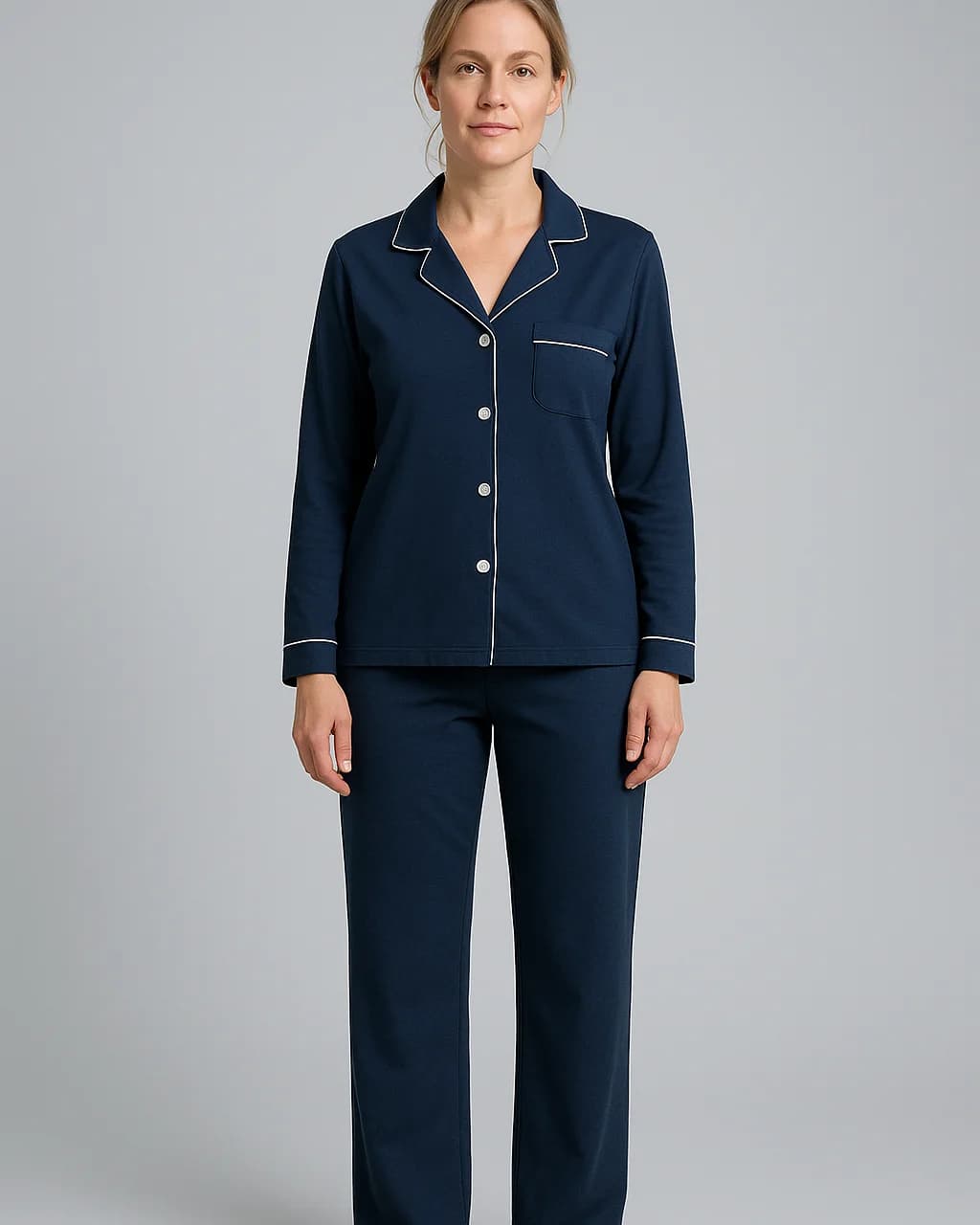Gece Mavisi Pamuk Pijama Takımı — katalog
